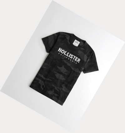 Black Camo Hollister Camo Logo Men's Short Sleeve | ZA-MPIX946