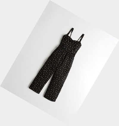 Black Hollister Crop Wide-Leg Women's Jumpsuits | ZA-MUTV765