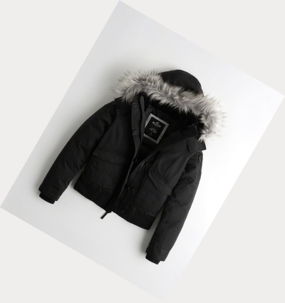 Black Hollister Down Women's Bomber Jackets | ZA-EHXM627