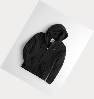 Black Hollister Full-Zip Icon Men's Hoodie | ZA-DCOI296