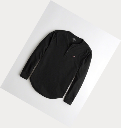 Black Hollister Henley Men's Long Sleeve | ZA-XJUL269