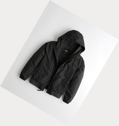 Black Hollister Hooded Men's Bomber Jackets | ZA-SNHA963