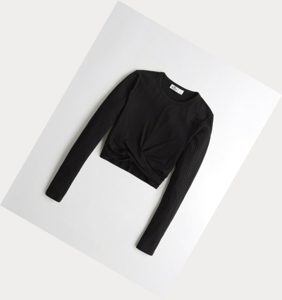 Black Hollister Knot-Front Crop Women's Long Sleeve | ZA-AFDY243