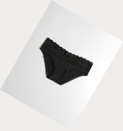 Black Hollister Lace-Trim Cotton Bikini Women's Underwear | ZA-UDSG147