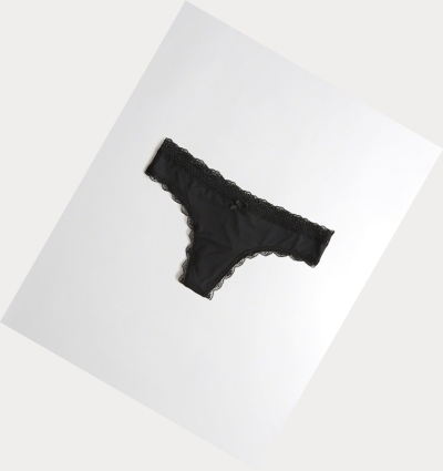 Black Hollister Lace-Trim Thong Women's Underwear | ZA-SXWL602