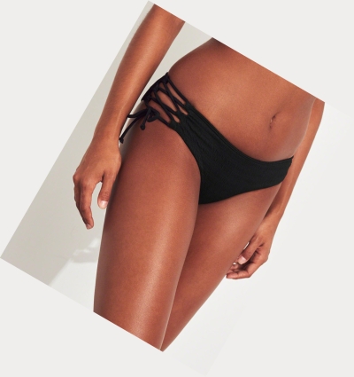 Black Hollister Lace-Up Smocked Cheeky Women's Bikini Bottoms | ZA-QOCT421