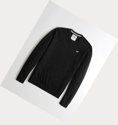 Black Hollister Lightweight Crewneck Men's Sweaters | ZA-RIZU640