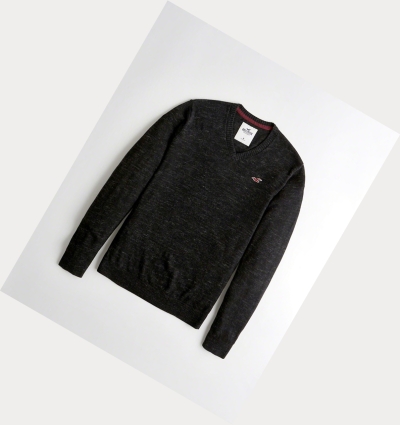 Black Hollister Lightweight V-Neck Men's Sweaters | ZA-NODF120