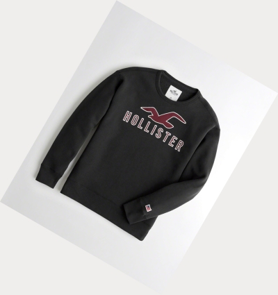 Black Hollister Logo Graphic Crewneck Men's Sweatshirts | ZA-HWMB296