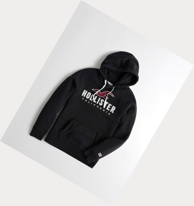 Black Hollister Logo Graphic Men's Hoodie | ZA-TSPN267