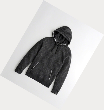 Black Hollister Logo Tape Men's Hoodie | ZA-EUXL246