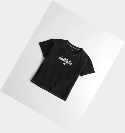 Black Hollister Logo Women's Short Sleeve | ZA-IRFV260