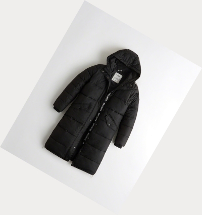 Black Hollister Longline Puffer Women's Parka Jackets | ZA-FUHX718