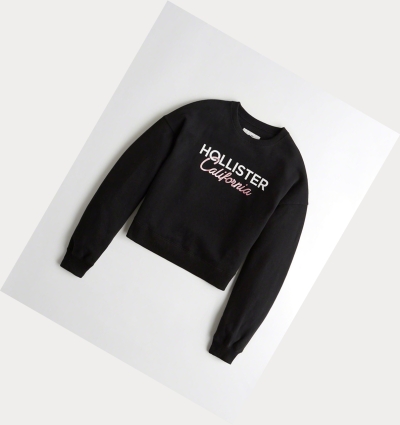 Black Hollister Metallic Logo Crewneck Women's Sweatshirts | ZA-HLVT716