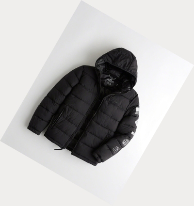 Black Hollister Recycled Fill Hooded Men's Puffers | ZA-FLCB734