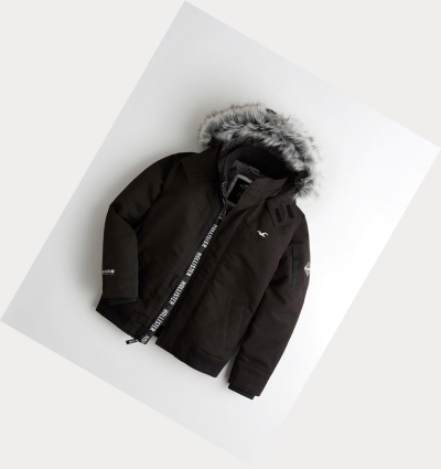 Black Hollister Sherpa-Lined Hooded Men's Bomber Jackets | ZA-CEGS697