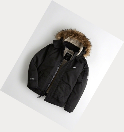 Black Hollister Sherpa-Lined Hooded Men's Bomber Jackets | ZA-QJIA268