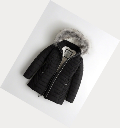 Black Hollister Sherpa-Lined Puffer Women's Parka Jackets | ZA-WSAL149