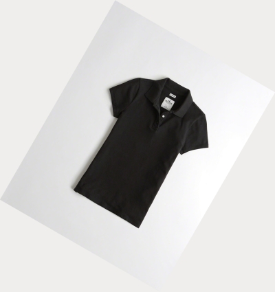 Black Hollister Slim Knit Women's Polo Shirts | ZA-EXRI631