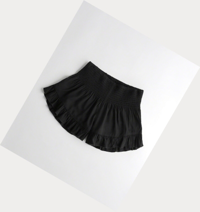 Black Hollister Smocked Ruffle Women's Shorts | ZA-WJDV135