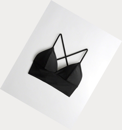 Black Hollister Strappy Longline Triangle Women's Bikini Tops | ZA-GSAH517