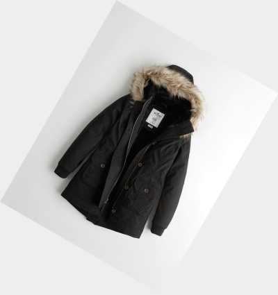 Black Hollister Stretch Cozy-Lined Women's Parka Jackets | ZA-SETP156