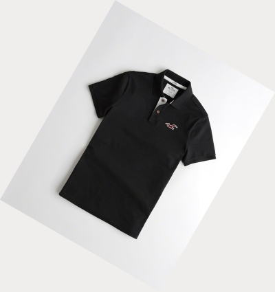 Black Hollister Stretch Icon Men's Polo Shirts | ZA-JGPK910