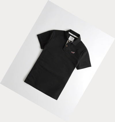 Black Hollister Stretch Icon Men's Polo Shirts | ZA-OEBT759