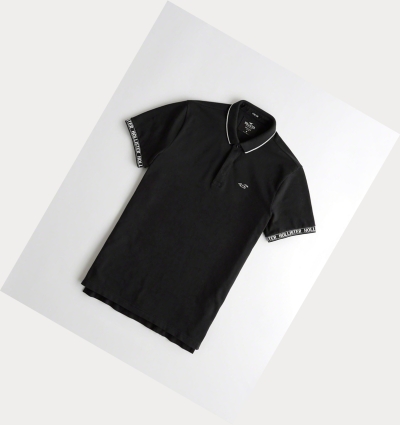 Black Hollister Stretch Logo Men's Polo Shirts | ZA-YTDA536