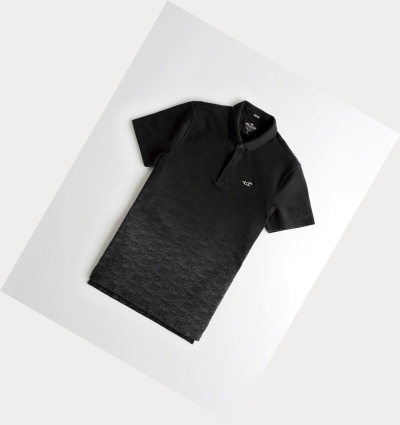 Black Hollister Stretch Ombré Shrunken Collar Men's Polo Shirts | ZA-JAXV479