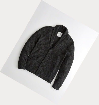 Black Hollister Textured Shawl Cardigan Men's Sweaters | ZA-VQDA590