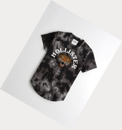 Black Hollister Tie-Dye Leopard Logo Men's Short Sleeve | ZA-MFGJ872