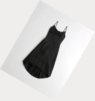 Black Hollister Tie-Front Midi Women's Dress | ZA-QURK385