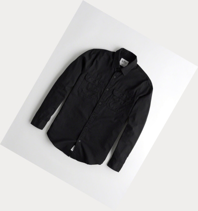 Black Hollister Twill Utility Men's Long Sleeve | ZA-LSIC438