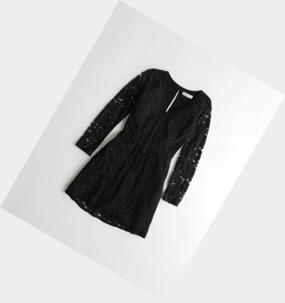 Black Hollister Wrap-Front Lace Women's Dress | ZA-YVTN712