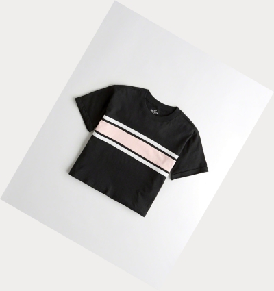 Black Stripes Hollister Crewneck Women's Short Sleeve | ZA-PKNV325