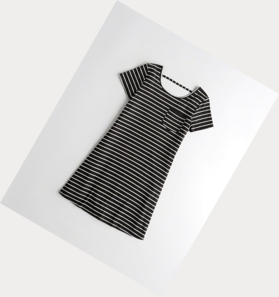 Black Stripes Hollister Open-Back T-Shirt Women's Dress | ZA-JVSY957