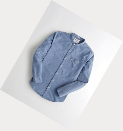 Blue Hollister Banded Collar Stretch Oxford Men's Long Sleeve | ZA-IUJM680