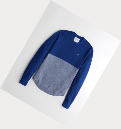 Blue Hollister Lightweight Curved Hem Men's Sweaters | ZA-GYFT907