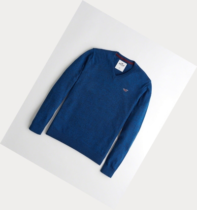 Blue Hollister Lightweight V-Neck Men's Sweaters | ZA-NIVT596