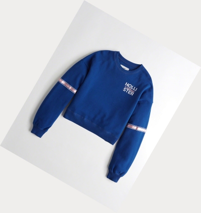 Blue Hollister Metallic Logo Crewneck Women's Sweatshirts | ZA-YTOC082