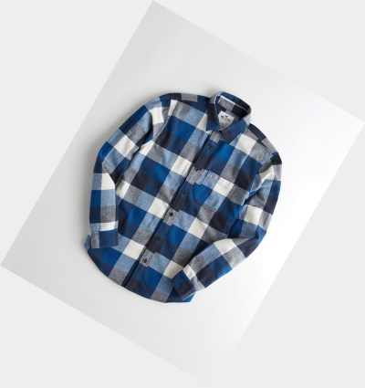 Blue Hollister Plaid Flannel Men's Long Sleeve | ZA-KWLX520