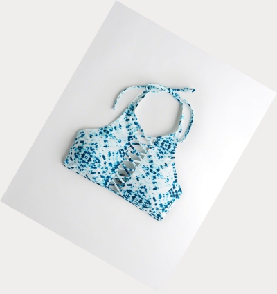 Blue Hollister Strappy Halter High-Neck Women's Bikini Tops | ZA-GKNO850