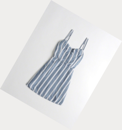 Blue Stripes Hollister Tie-Back Woven Women's Dress | ZA-MVLE364