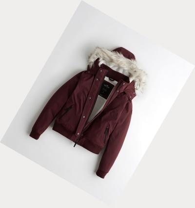 Burgundy Hollister Cozy-Lined Women's Bomber Jackets | ZA-YIMP835