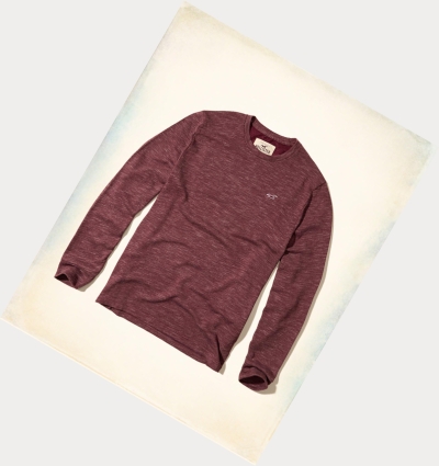 Burgundy Hollister Crewneck Icon Men's Long Sleeve | ZA-OHBT395