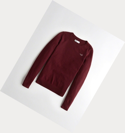 Burgundy Hollister Crewneck Women's Sweaters | ZA-BZAT536