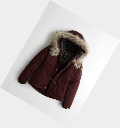 Burgundy Hollister Down Women's Jackets | ZA-MNIJ671