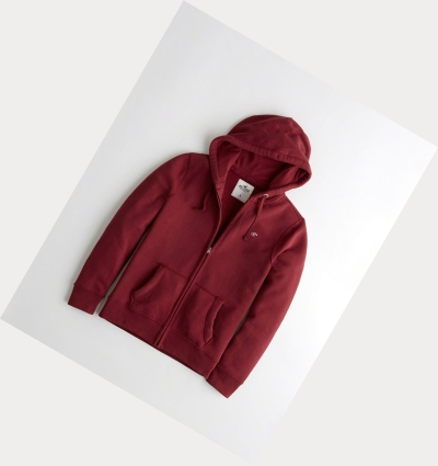 Burgundy Hollister Full-Zip Icon Men's Hoodie | ZA-BHUX436