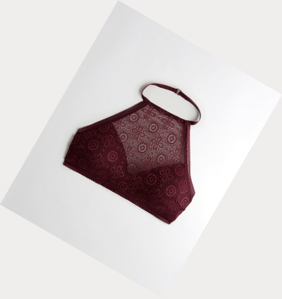 Burgundy Hollister Halter High-Neck With Removable Pads Women's Bras | ZA-JWQF519